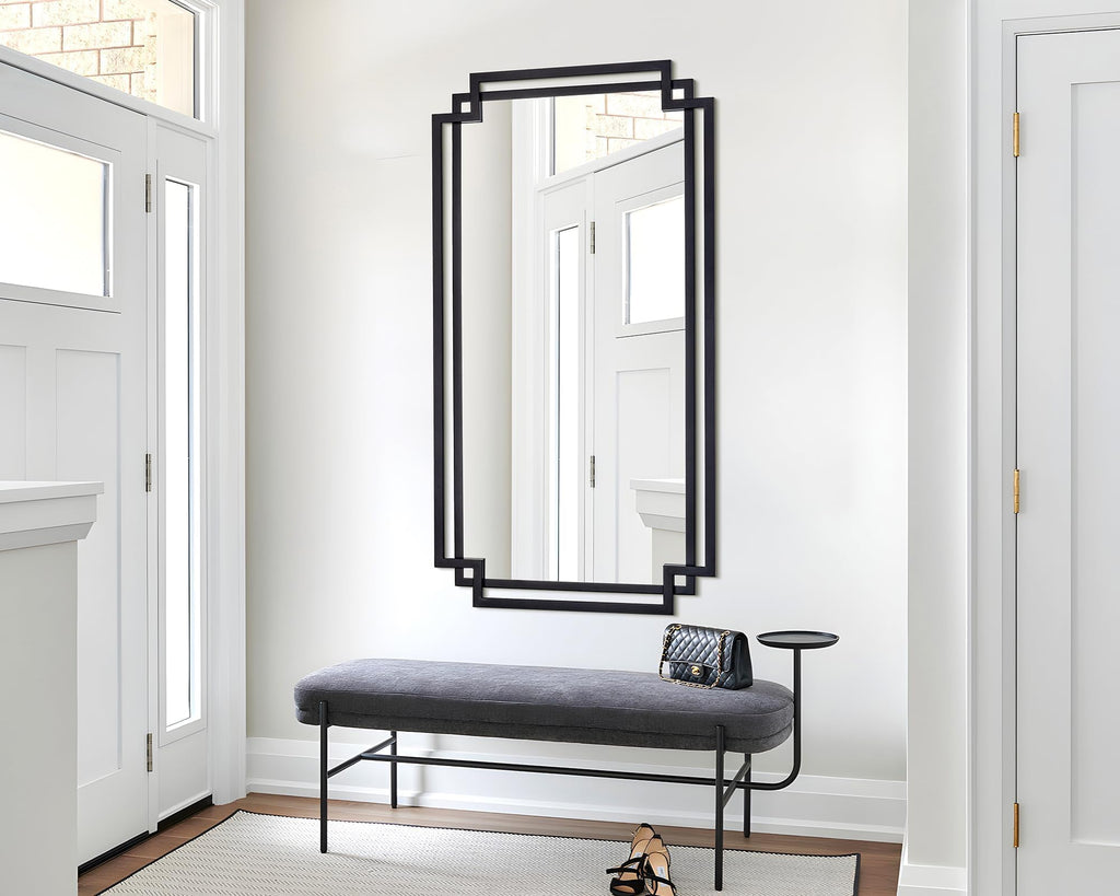 32" x 47" Large Wall Mirror Decor, Black Decorative Mirror with Irregular and Rectangular Metal Frame