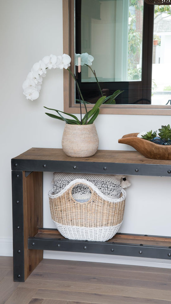 La Jolla Coco Rattan Bowl, White-Wash, Large Planter