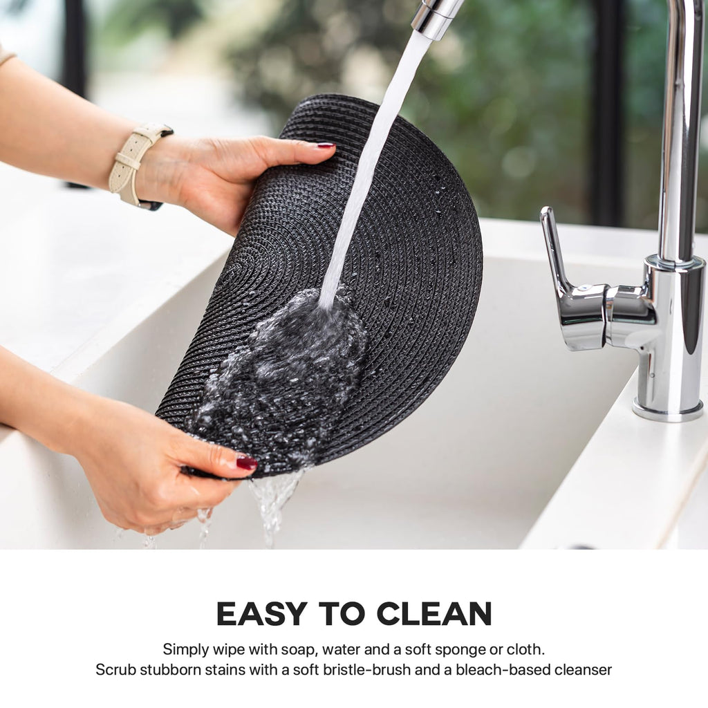 Round Placemats Set of 8 Plastic Woven Placemats Washable Wipeable Table Mats for Dining Table Heat Resistant