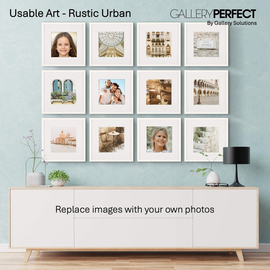 Perfect - 12-Piece White Square Photo Frame - Set with Hanging Template - Wall Gallery Kit - 16.5"x10.2"x16.7"