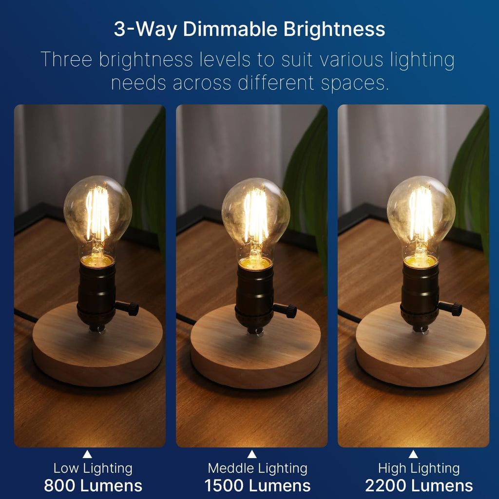 3 Way LED Light Bulb E26 Standard Base, 50W 100W 150W Equivalent, 3-Way Dimmable A23 LED Clear Light Bulbs, 2700K