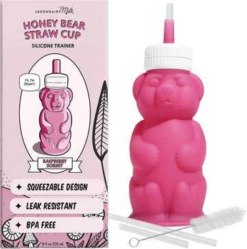 Honey Straw Cup for Baby & Toddler, Silicone Squeeze Training Straw Cup, Leak Resistant Baby Sippy Cup with Straw
