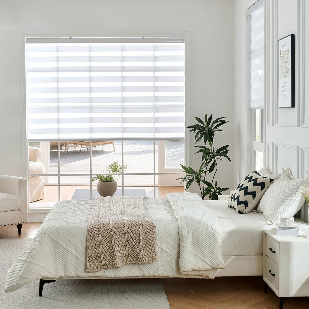 Cordless Zebra Blinds for Windows, Dual Layer Free-Stop Zebra Shades Privacy Light Control for Day and Night, Light