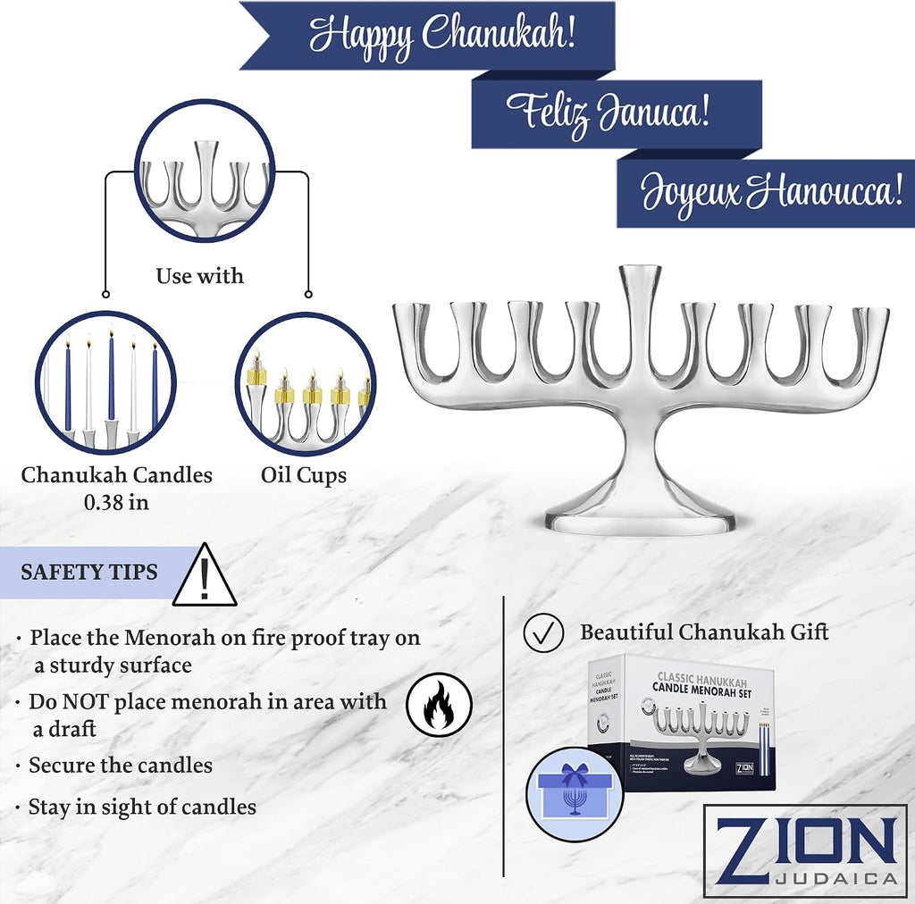 Zion Judaica Stunning Sleek Designers for Hanukkah High Polished Traditional Candle and Oil Chanukiah Classic