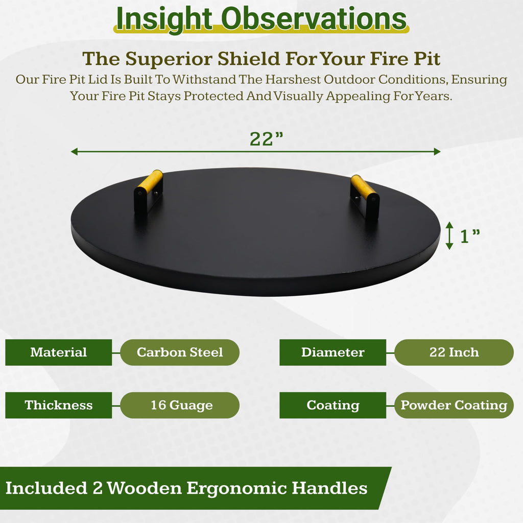 22" Round Fire Pit Lid - Powder Coated Fire Pit Cover Round Metal