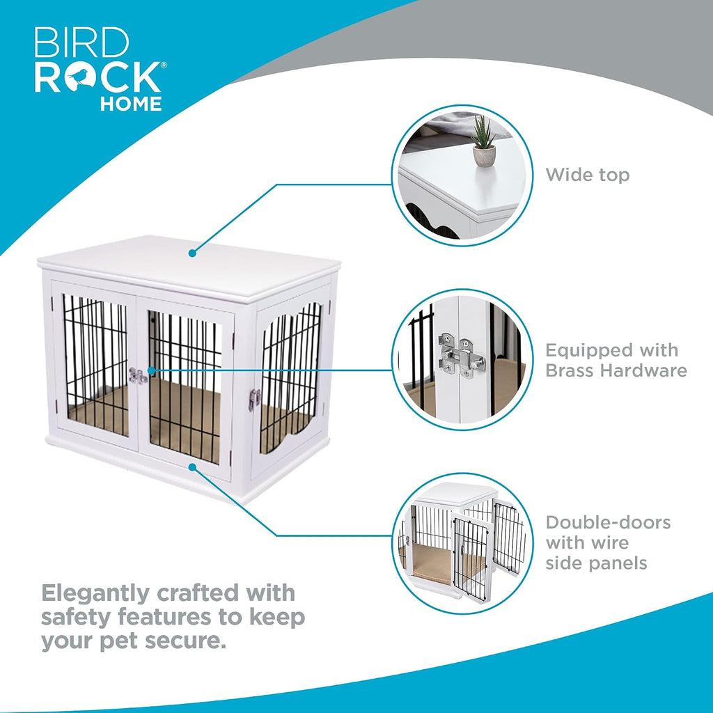 Decorative Dog Kennel with Pet Bed, Small Pet House, Double Door Indoor Crate, Engineered Wood & Wire Furniture, Side