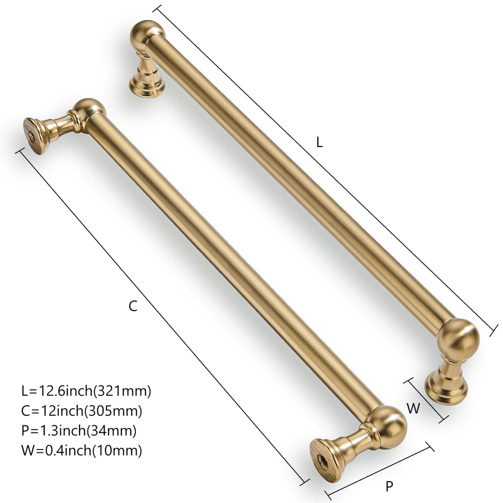 2 Pack 12 Inch Hole Center Brushed Brass Cabinet Pulls Heavy Duty Solid Warm Brass Cabinet Handles cabinets Dressers