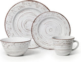 Trellis White 16-Piece Stoneware Dinnerware Set, Service for 4, Distressed White Finish