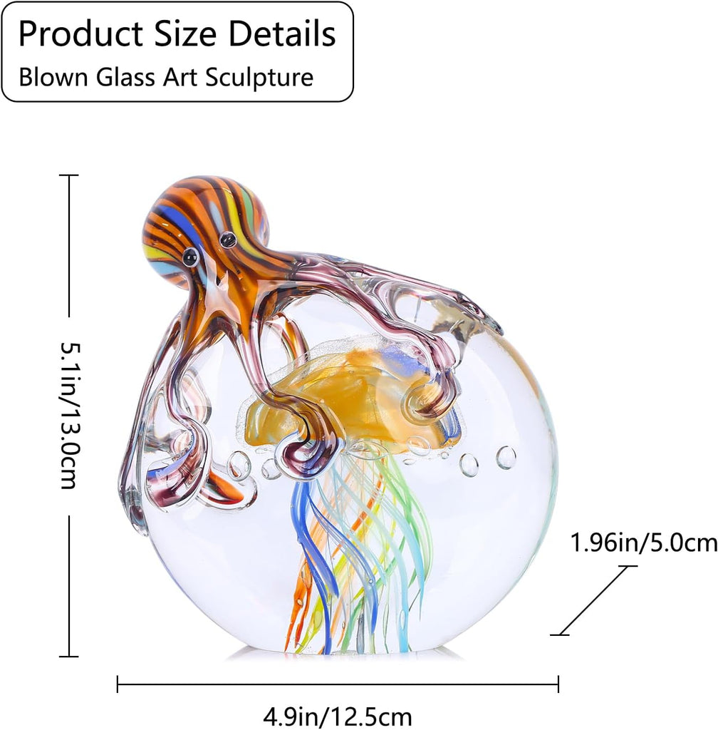 Glass Octopus Jellyfish Statue Home Decor, Hand Blown Glass Decor Ocean Figurines Octopus Sculpture, Murano Art