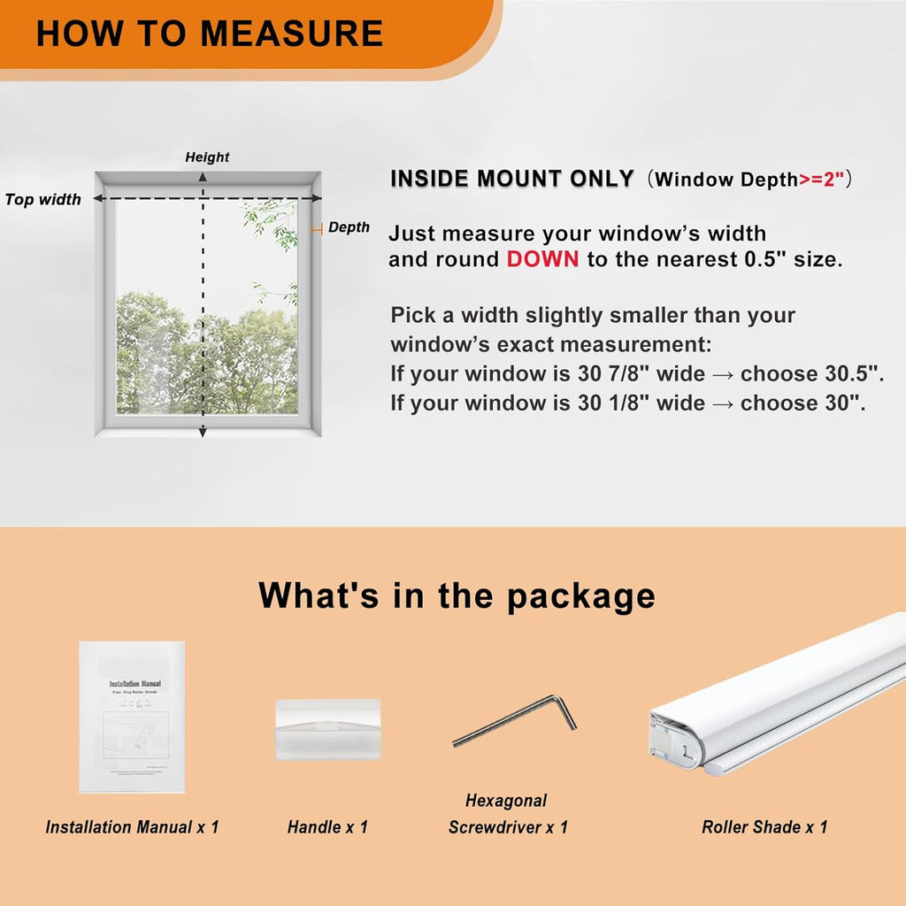 No Drill No Tools 100% Blackout Roller Shades for Indoor windows, Free-Stop Cordless Roller Blinds, UV Protection