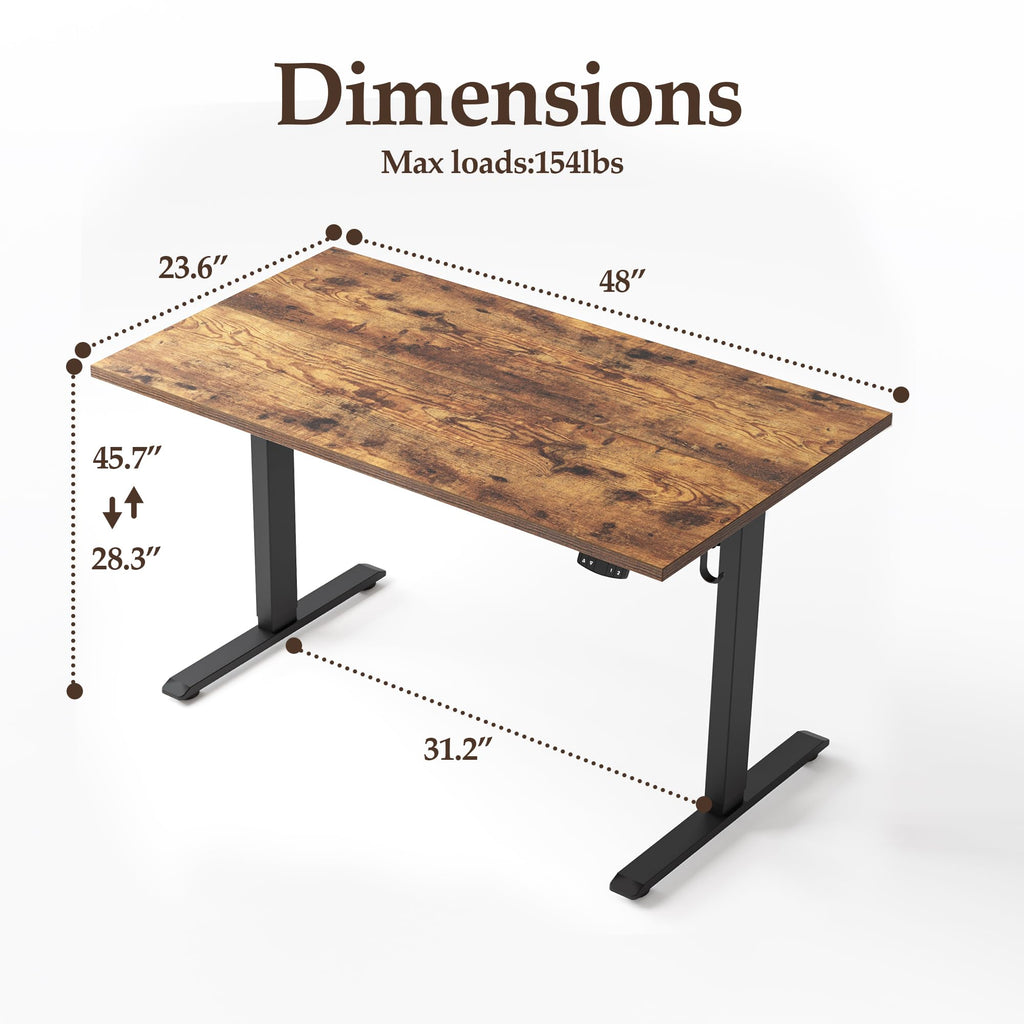 48 x 24" Electric Standing Desk, Height Adjustable, Rustic Brown