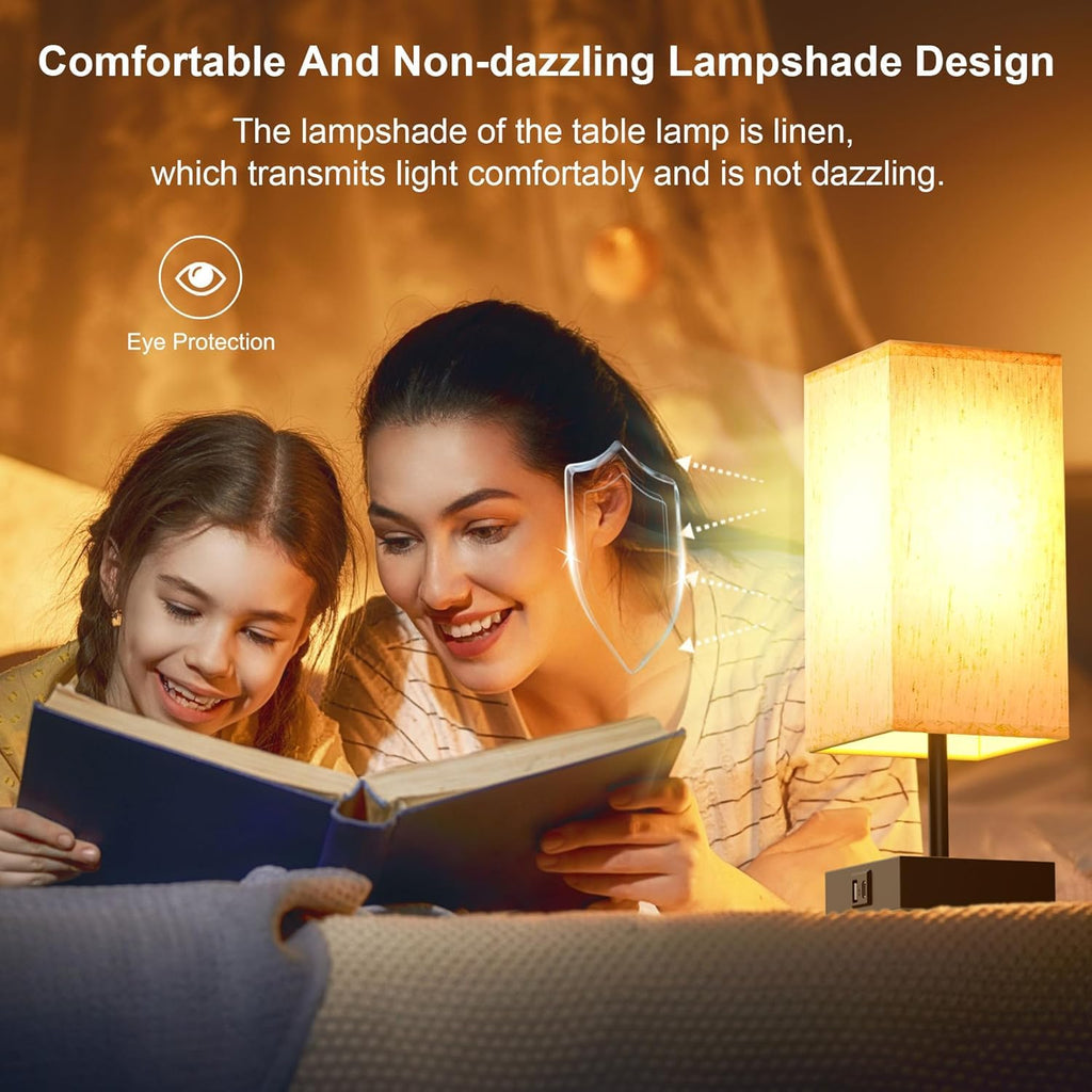 Bedside Table Lamps Touch Nightstand Lamp with USB C+A
