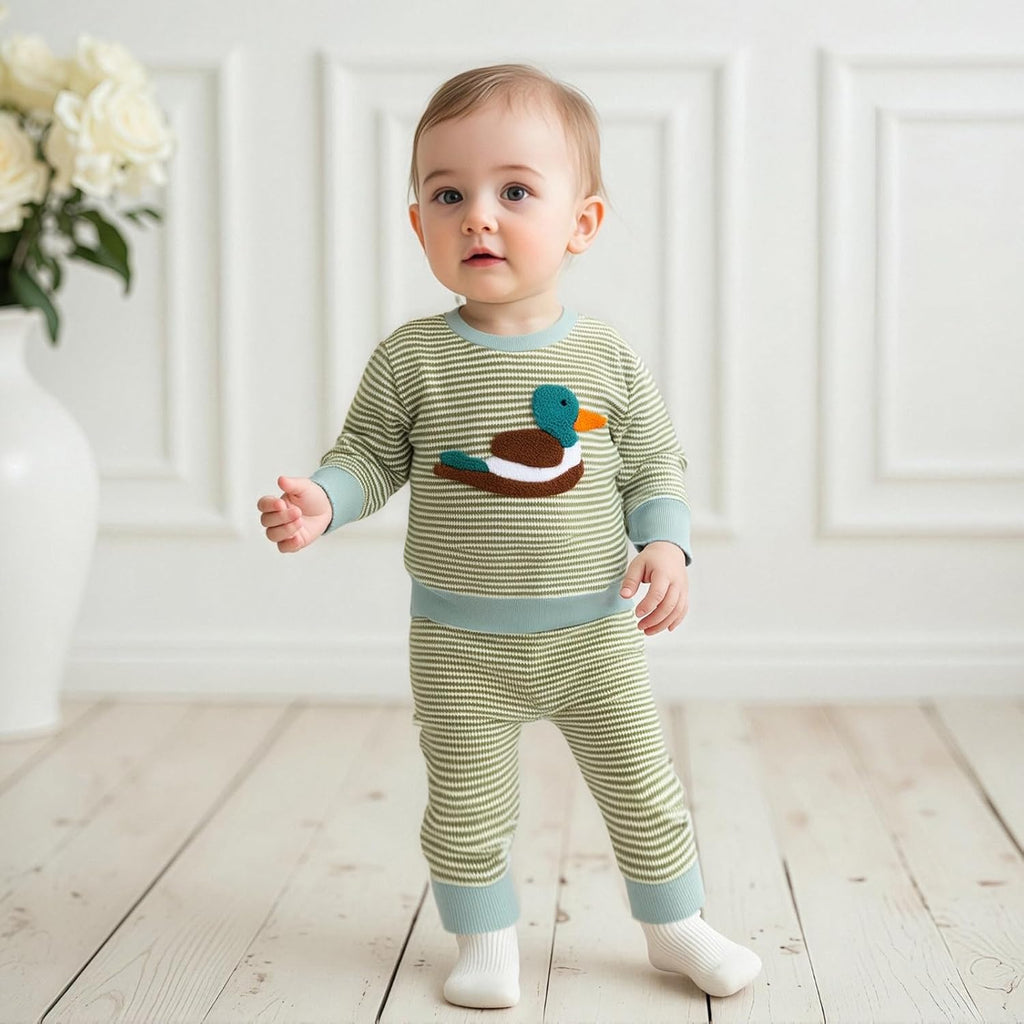 Baby Toddler Boy Girl Fall Winter Clothes Embroidery Stripe Pullover Pants Sets Infant Long Sleeve Sweatshirt Outfits