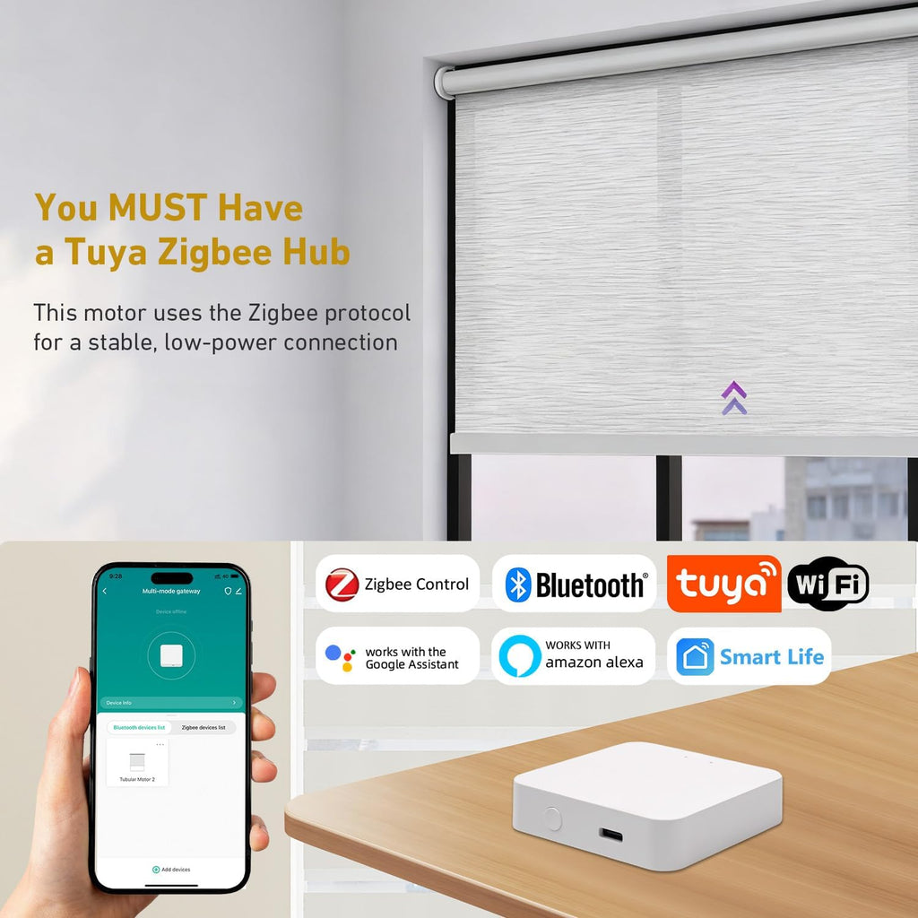 1.5" Zigbee Blinds Motor Rechargeable, Automatic Blinds Opener-No Wiring, Wireless App or Timer Control, Add Shade