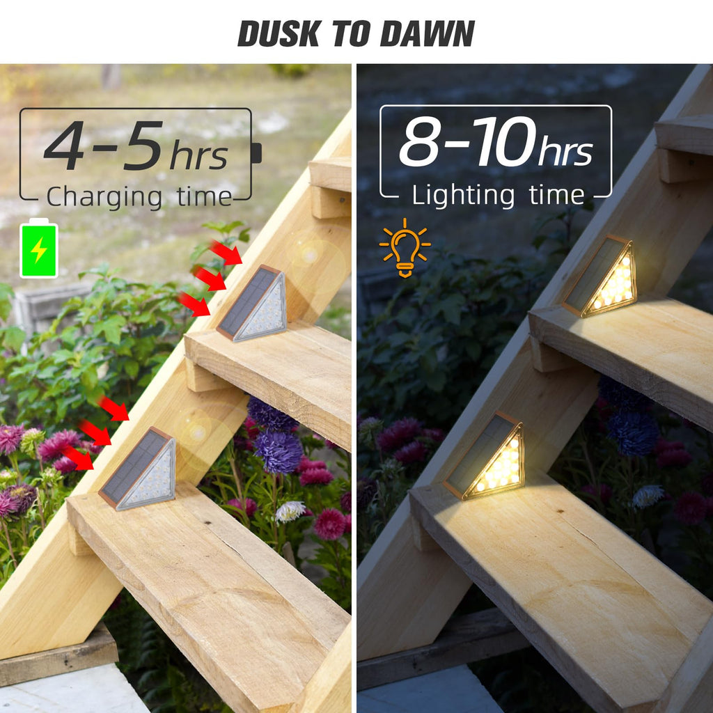 Solar Stair Lights, Warm White Outdoor Step Lights IP67 Waterproof Auto On Off, Outdoor Stair Lights for