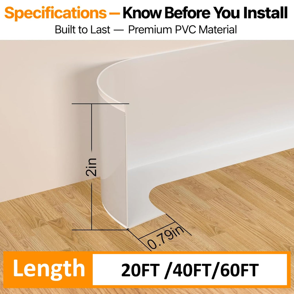 Flexible Vinyl Baseboard Trim 20 Ft, Peel and Stick Wall Base