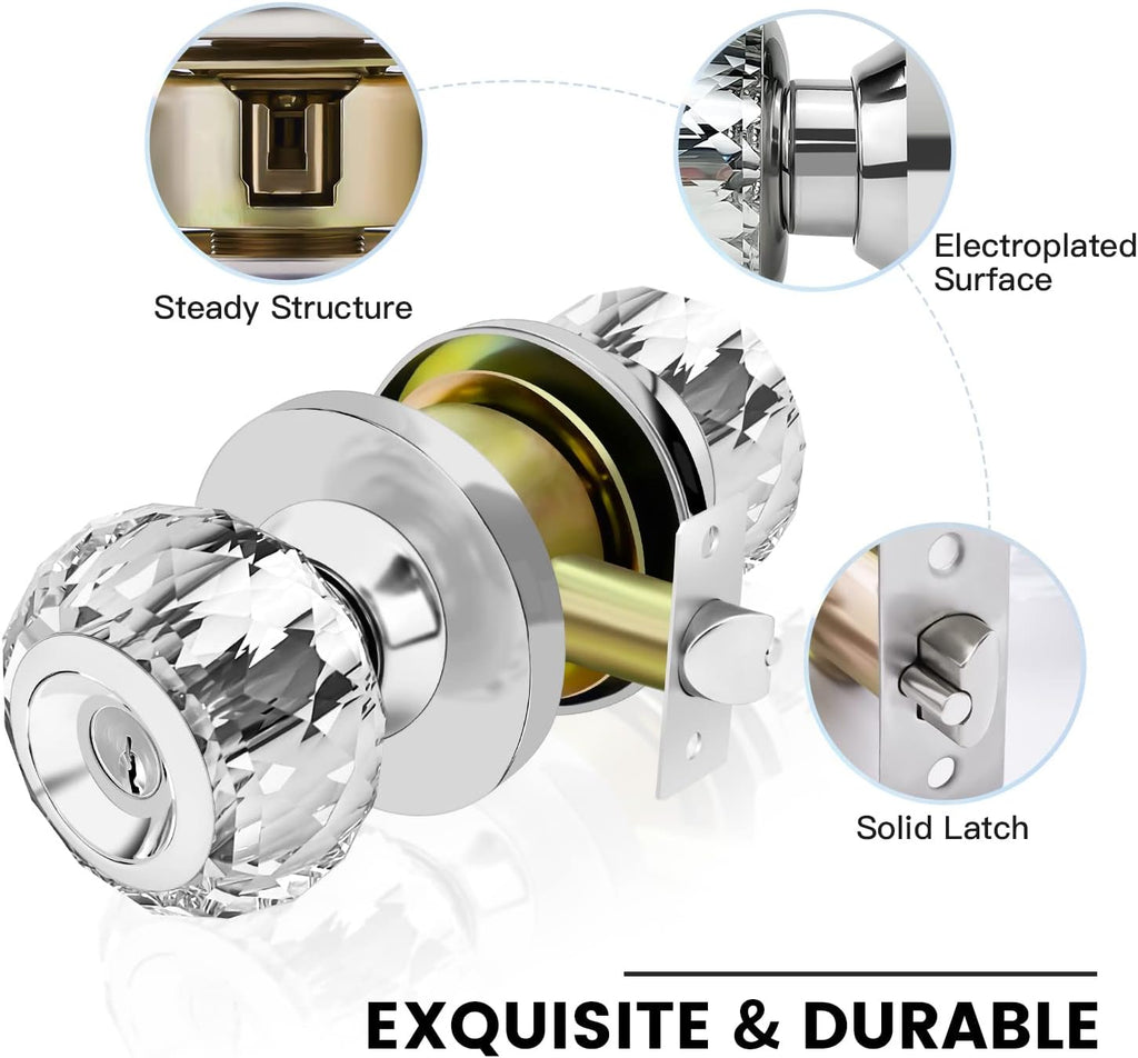 Crystal Door Knobs with Lock and Keys, Glass Door Knobs with Privacy Lock, Luxurious Diamond Door Knob, Classic