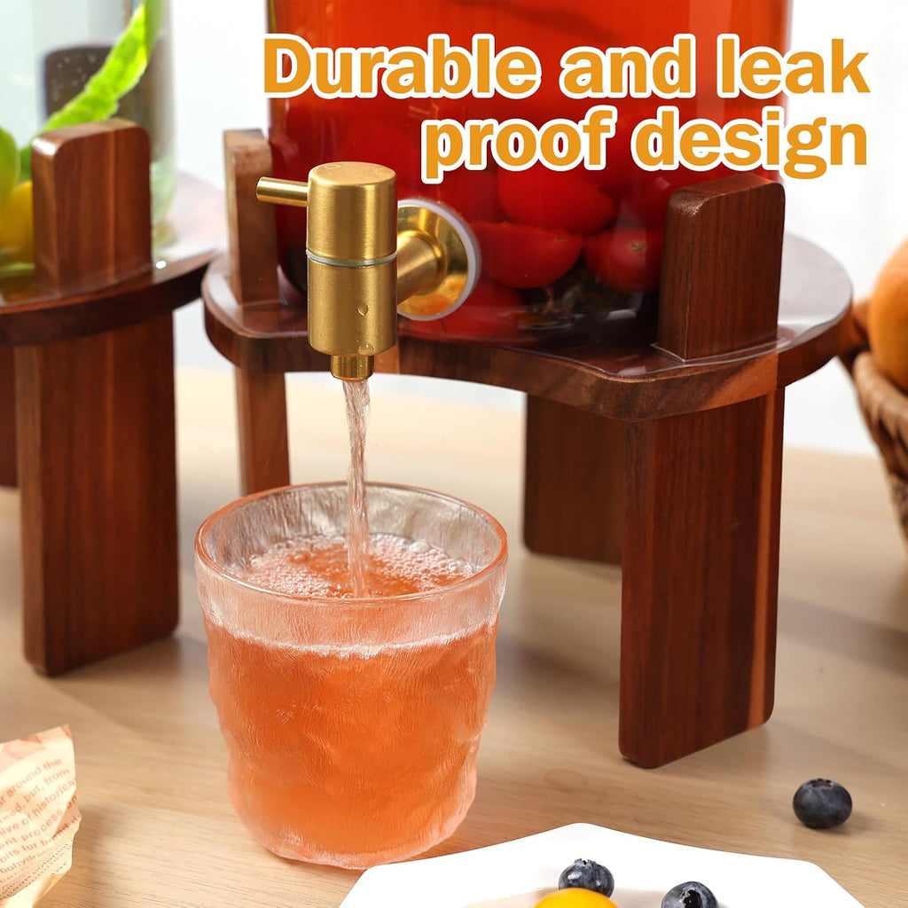 1.5 Gallon Glass Drink Dispenser, Beverage Dispenser With Wood Stand, Lid and Stainless Steel Spigot, Large - Set of 2