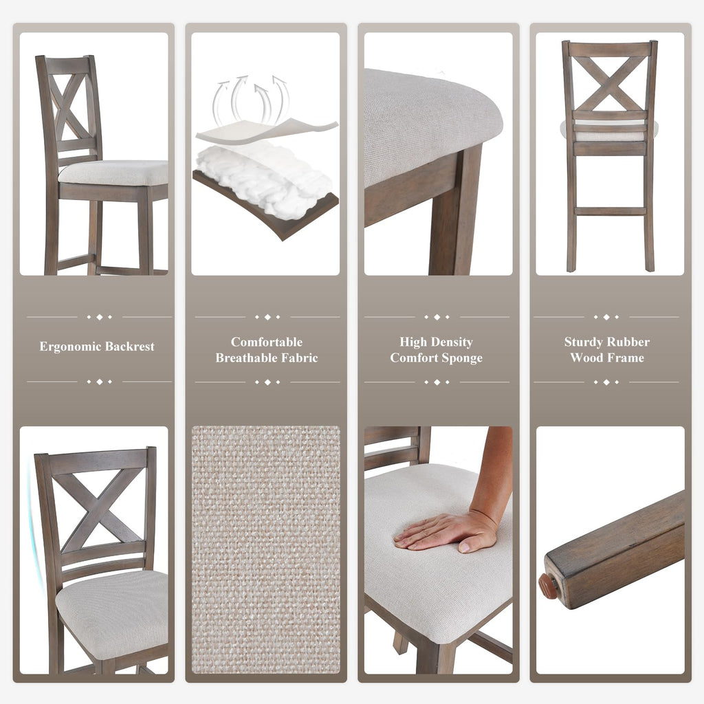 Upholstered Counter Height Bar Stools Set of 4, Modern Kitchen Island Barstools Chairs with Cross Back and Wood Legs