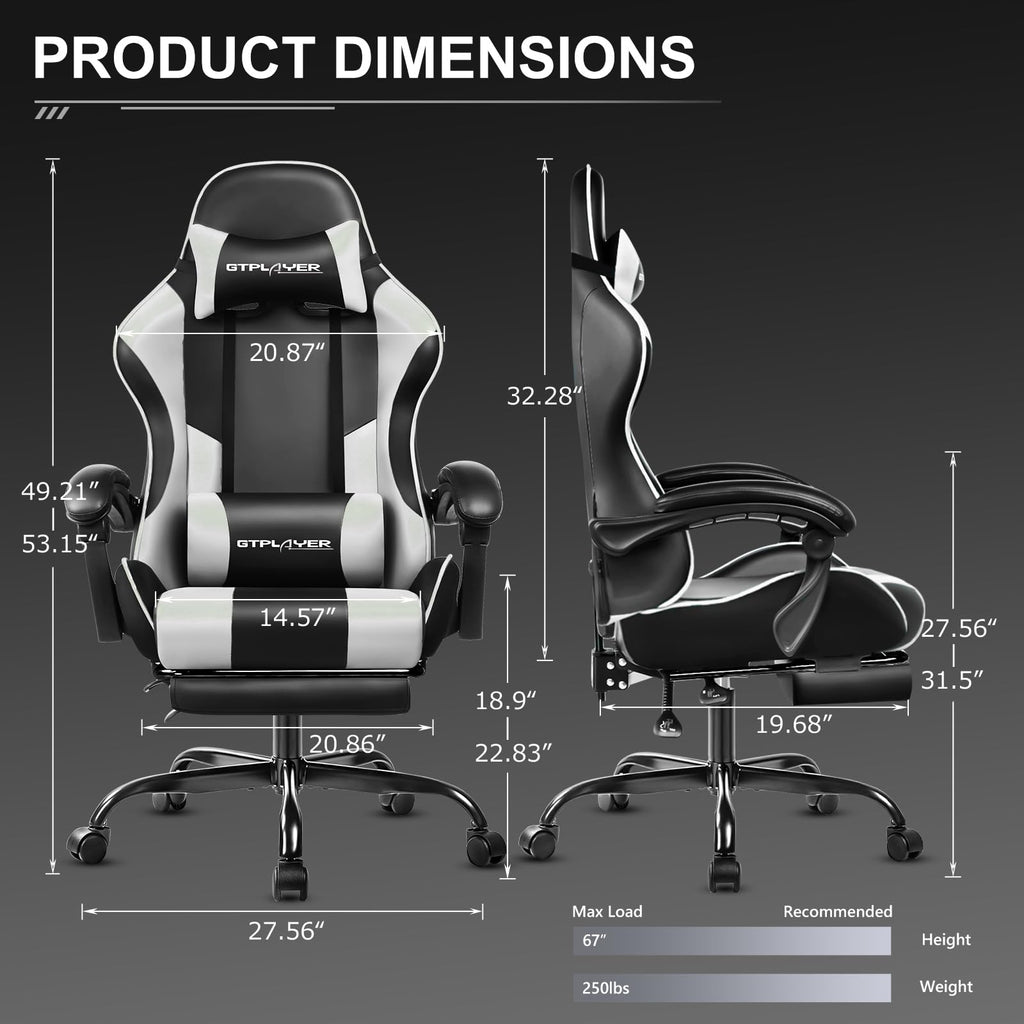 Gaming Chair, Computer Chair with Footrest and Lumbar Support(WT)