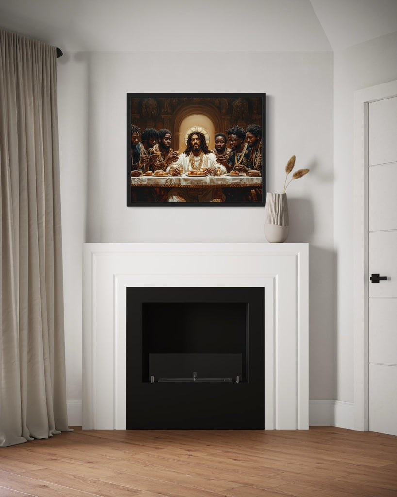 Jesus Last Supper Black Framed Wall Art Print Poster, Religious Christain God Painting Church Spiritual Christ