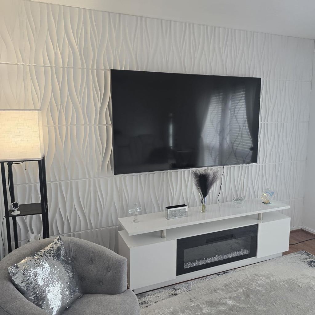 Wave 3D Wall Panels, White, 19.7" x 19.7", 12 Pack