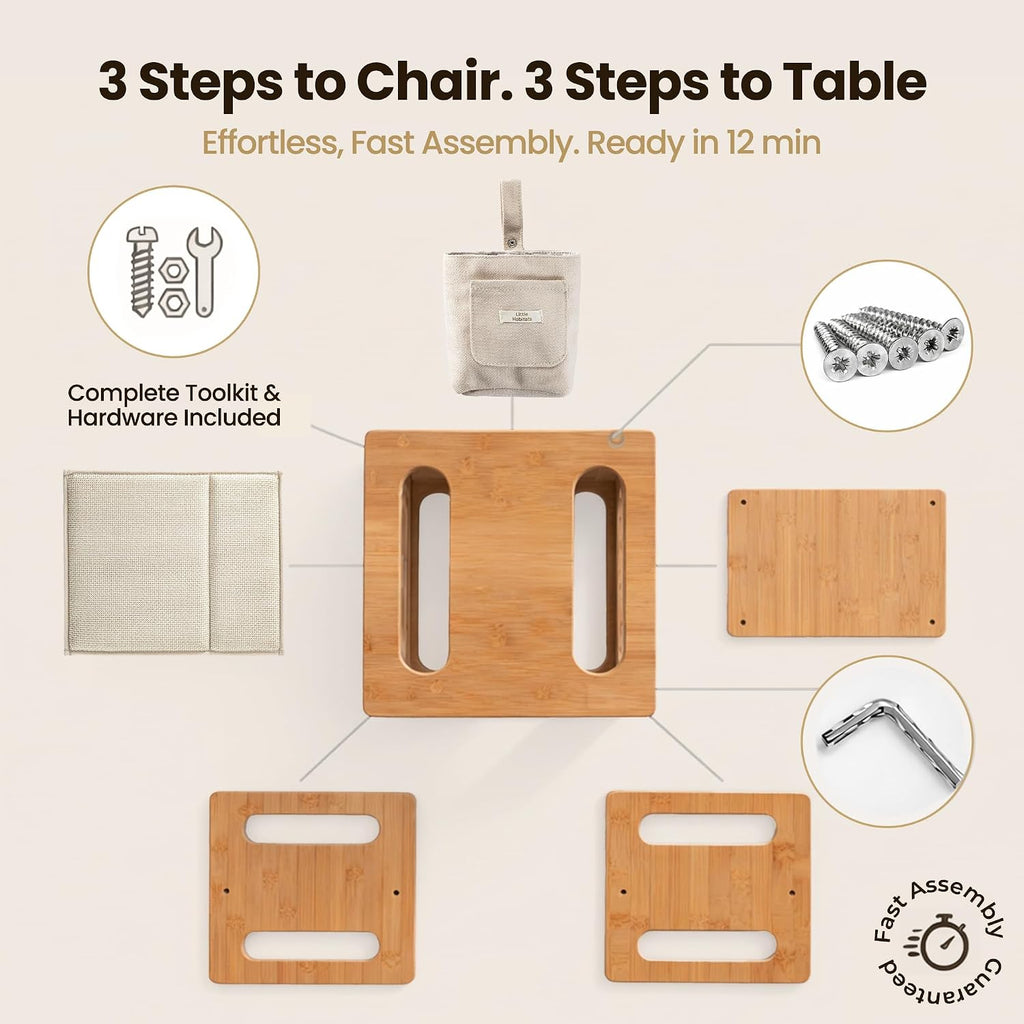 Weaning Table & Chair Set - Kids Desk & Activity Table with Flip Chair, Removable Cushion, Hanging Pouch & Toy