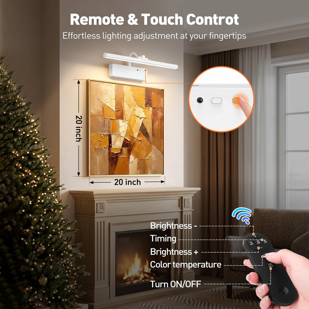 Picture Light, 15.35inch Wireless Picture Lights for Wall Rechargeable, Battery Lights for Pictures on Wall, 3 Color