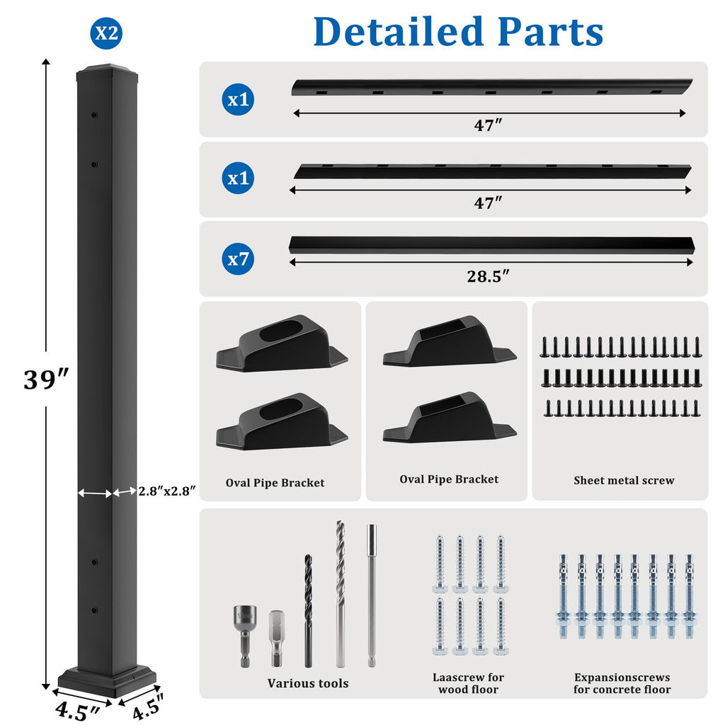 Modular Stair Railing Kit, 36 in x 4 ft, 2 Post, 1 Panel