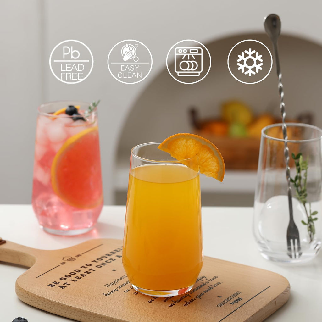 Drinking Glasses Set of 6, 16.4 oz Crystal Water Glasses,Tall Glass Cups,Highball Glass for