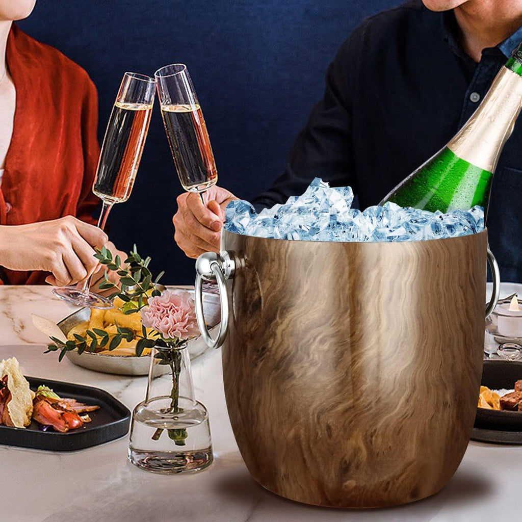 Ice Bucket with Lid, Scoop, Tongs and Strainer - Well Made Insulated Stainless Steel Keep Ice Frozen Longer