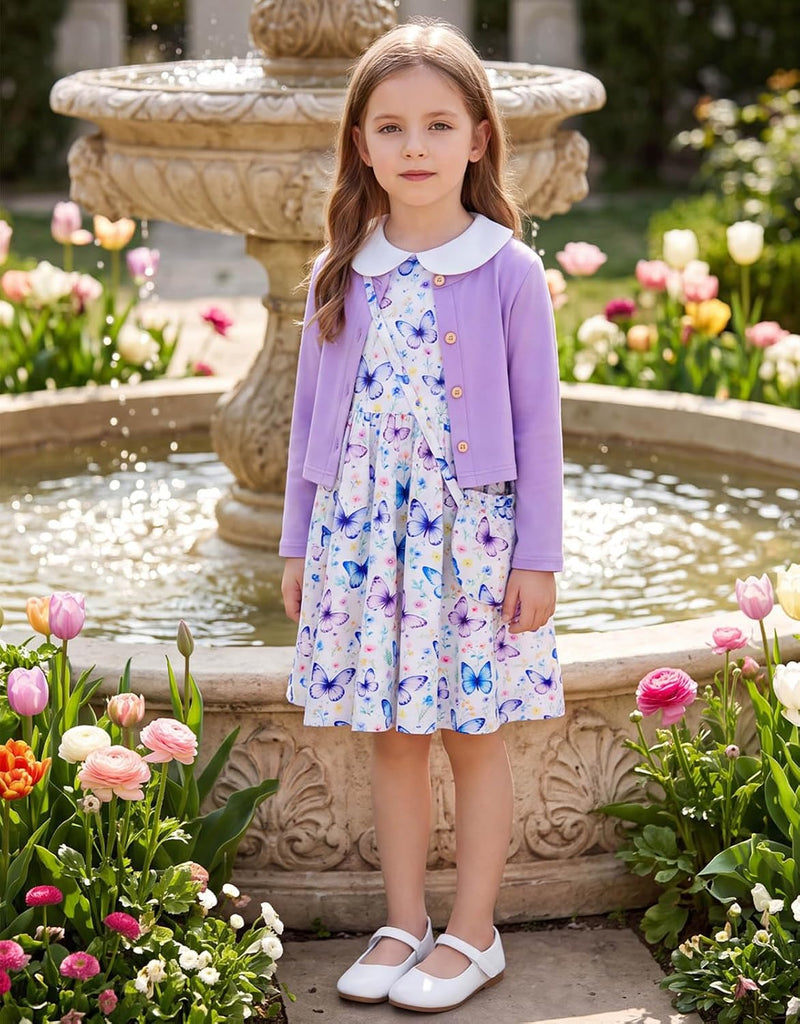 Girls Dresses Long Sleeve Cardigan Sets A-Line Twirl Dress