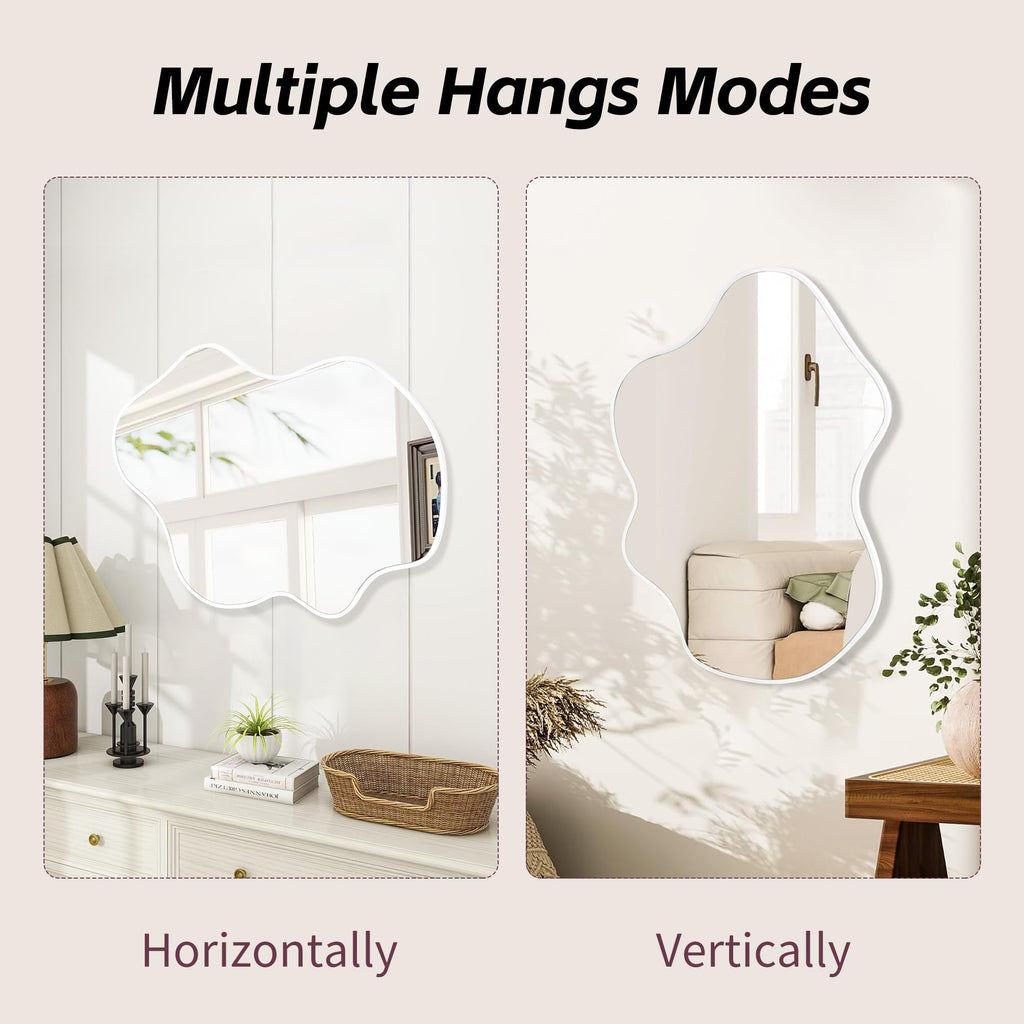 White Framed Irregular Bathroom Wall Mirror 22 x 30 Inch
