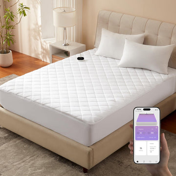 WiFi Heated Mattress Pad, Bed Warmer with 9 Heat Settings, 1-12 Hours Auto Off Deep Pocket, Machine