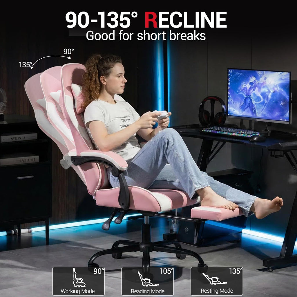 Ergonomic Gaming Chair with Footrest, Video Game Chair with Massage Lumbar Support, Computer Gamer Chair, PU