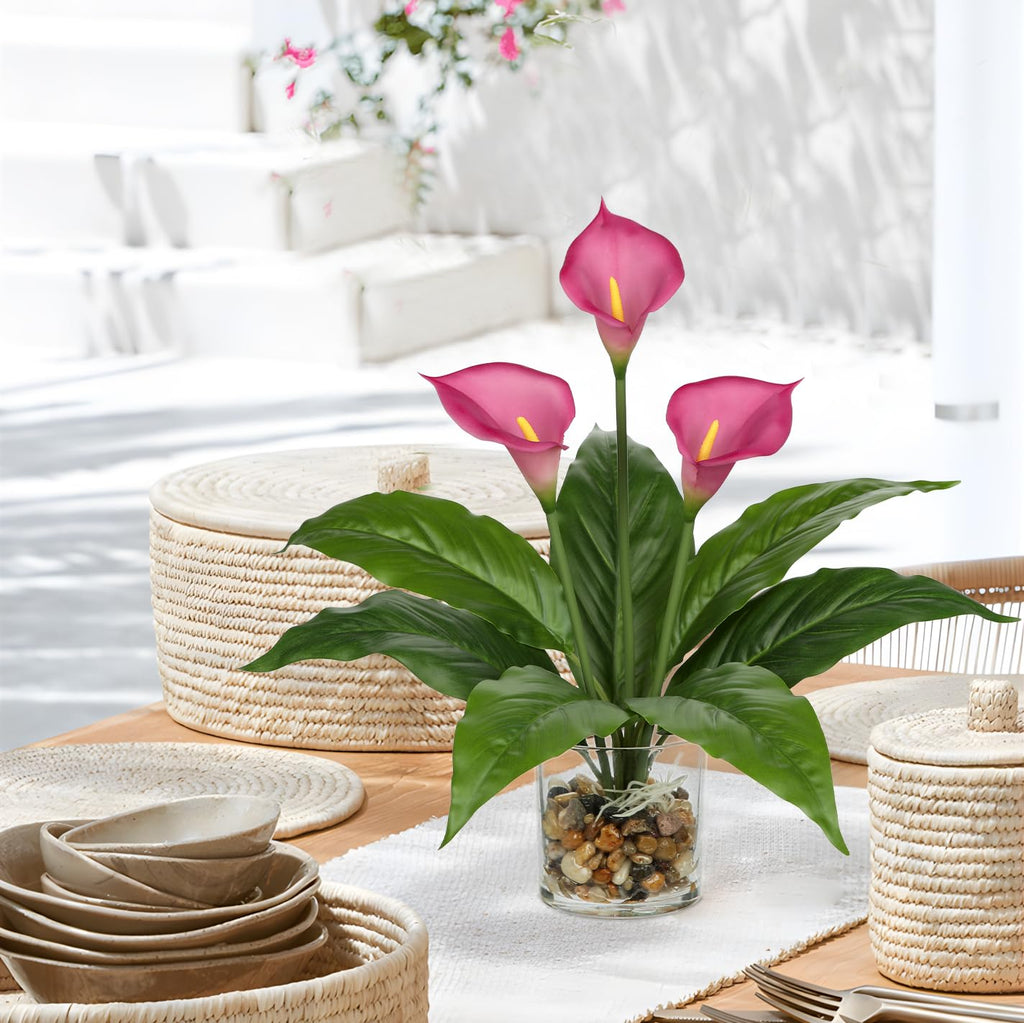 Fake Flowers in Vase 15.4" Purple Calla Lily Artificial Flowers with Vase Tropical Flowers Artificial Realistic Faux