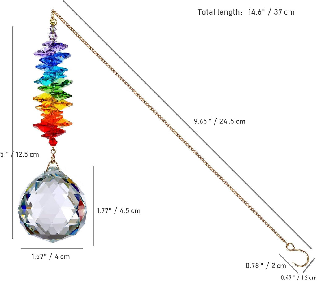 40mm Clear Ball Crystal Suncatcher, Handmade Rainbow Maker Prism, Outdoor Indoor Hanging Window Decorations