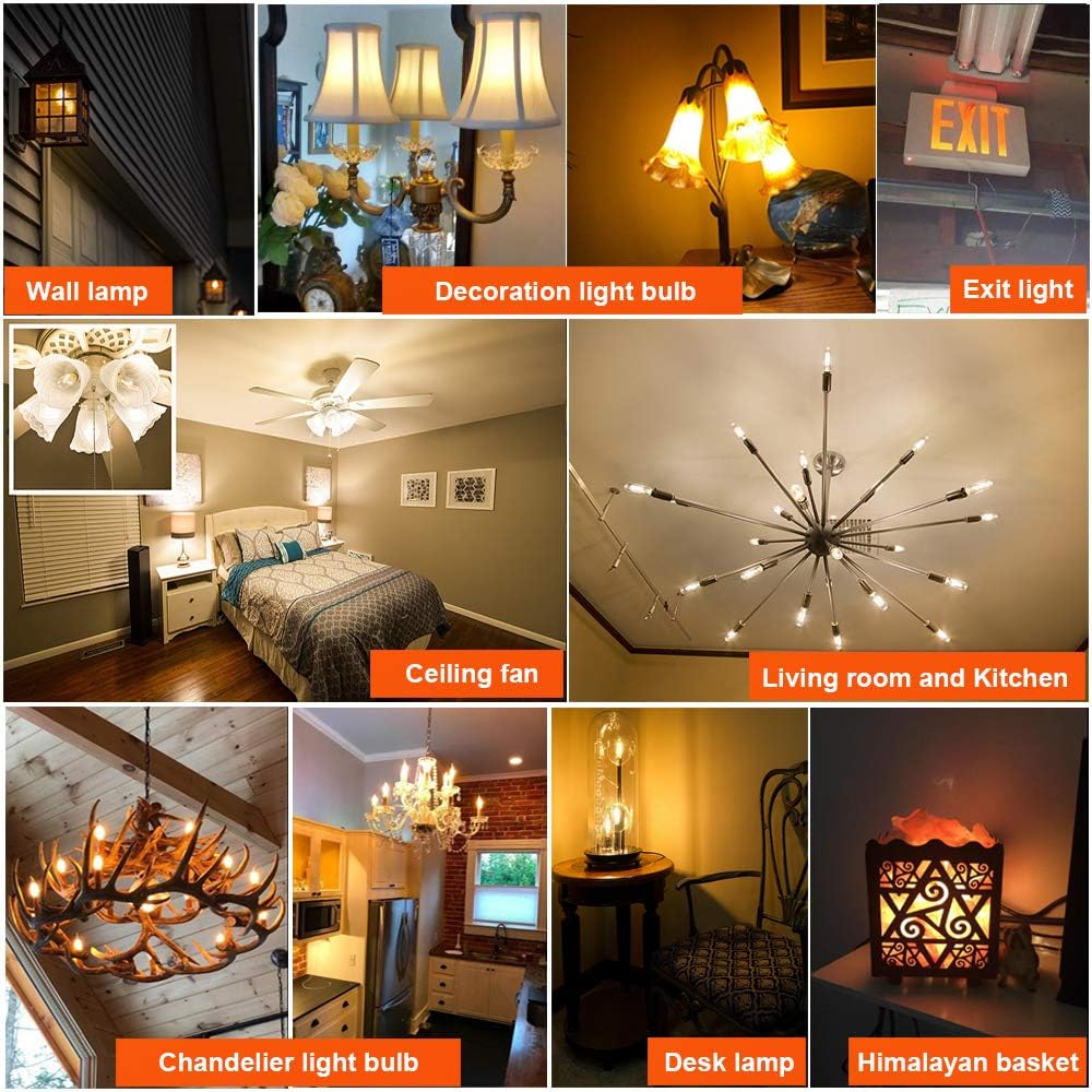 T6 E12 Candelabra Bulb 40 watt,Dimmable,Warm White 2700K,Clear