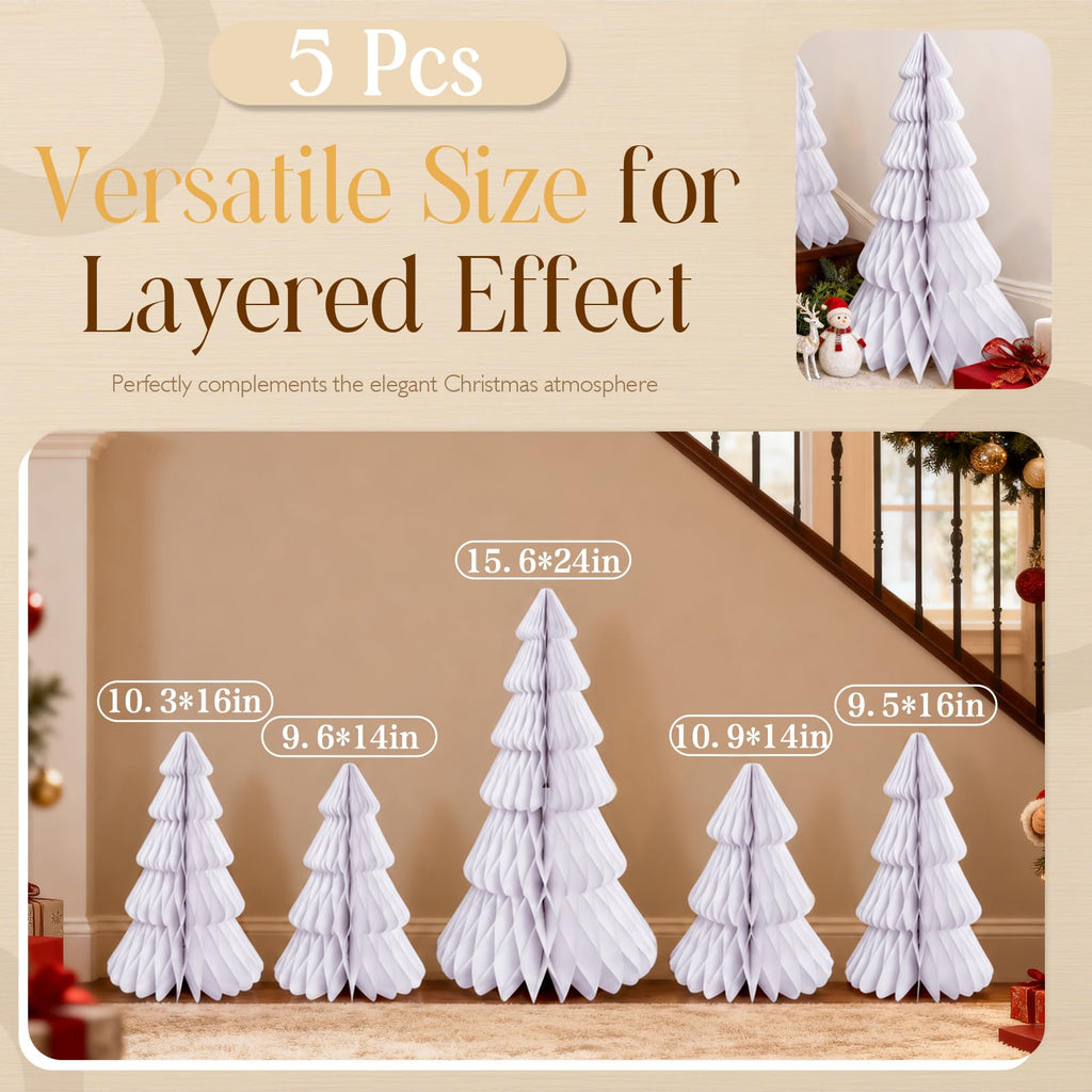 Table Decor, Large Honeycomb Paper Trees, 14-24 Inch, 5-Pc