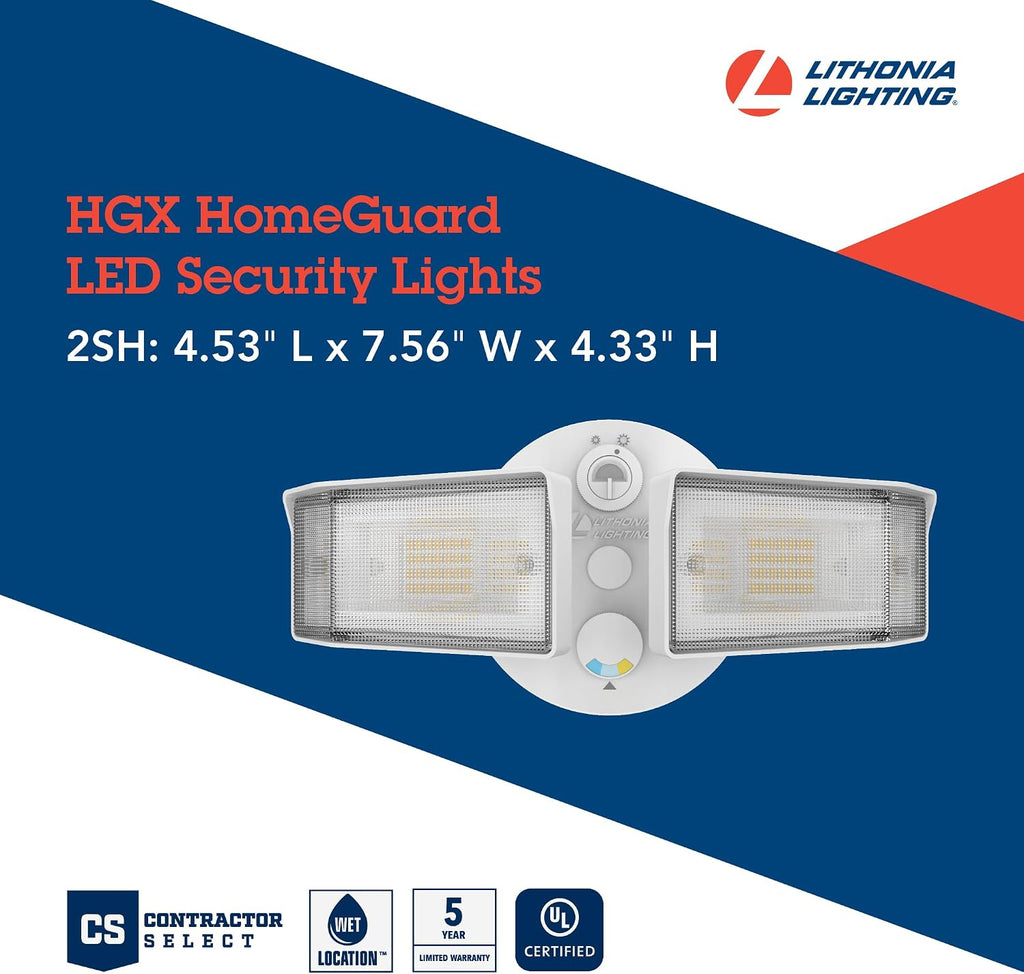 HomeGuard 2-Light LED Outdoor Flood Lights, Outdoor LED Lights, Dusk to Dawn Sensor, Adjustable Lumens, Selectable