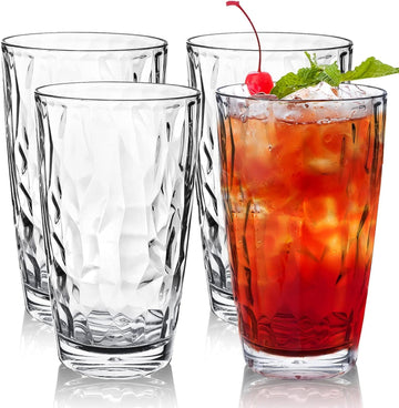 16oz Plastic Tumblers Drinking Glasses Set of 4, Clear Acrylic Drinking Cups Wine Glasses Beverage Cups for Daily