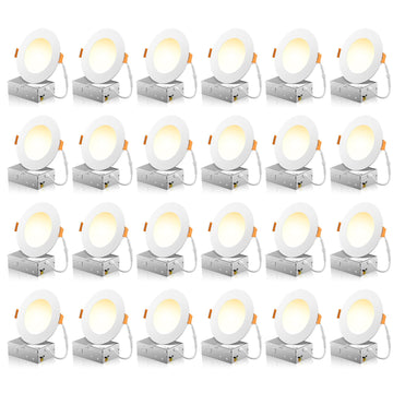 24 Pack 4 Inch LED Recessed Light with Junction Box, 5CCT