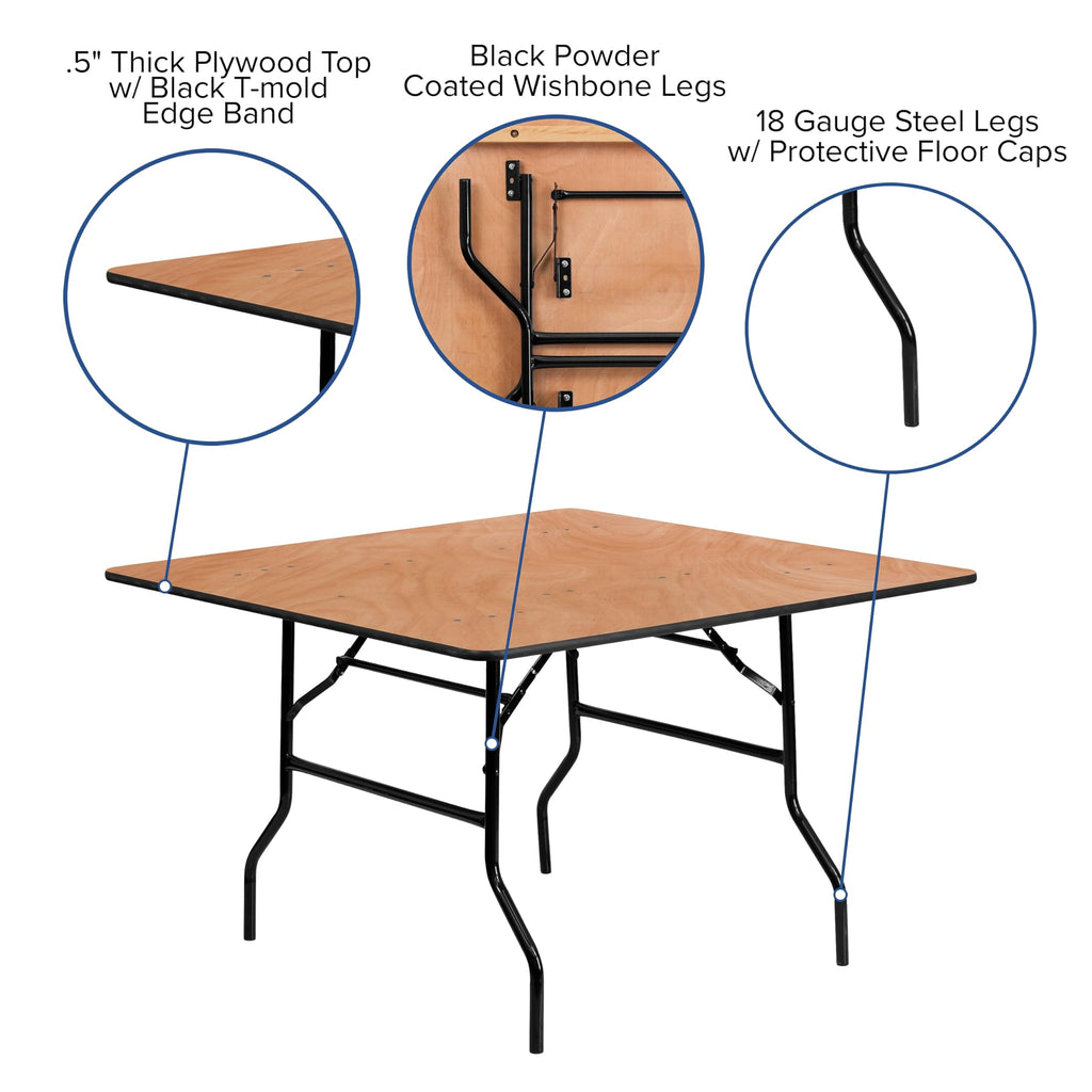4 ft Wood Folding Square Banquet Table