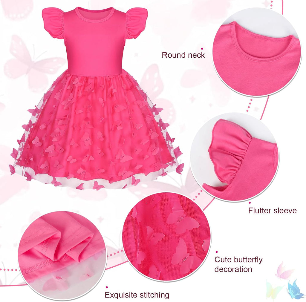Girls Casual Dresses Toddler Ruffle Sleeve Butterfly Tulle Dress