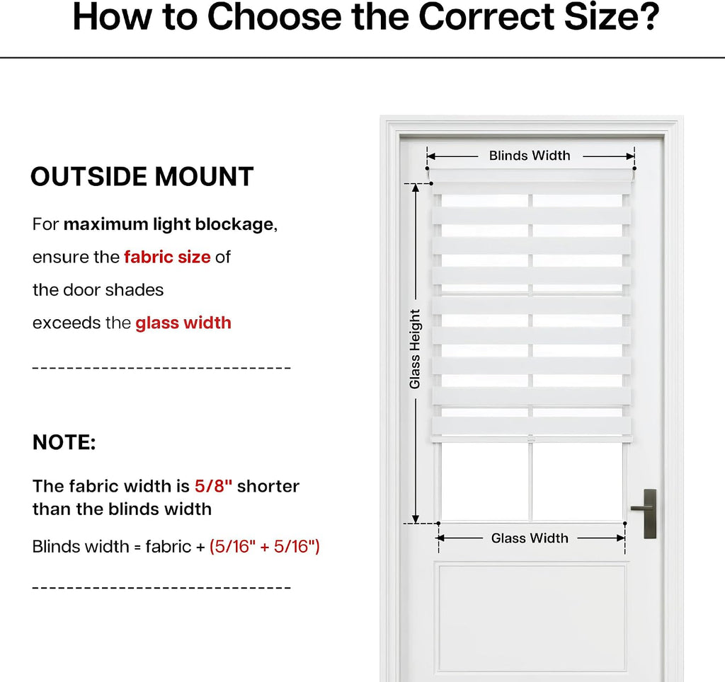 No Drill Zebra Blinds for French Door, 32 5/8" W x 72" L, White | Cordless Blinds for Door with 32" Covering Width