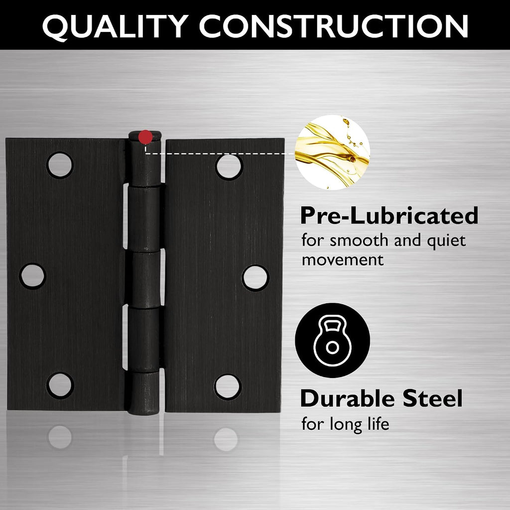 9-Pack Oil Rubbed Bronze Door Hinges - 3.5-inch x 3.5-inch - Square Corner Radius Steel Door Hinge