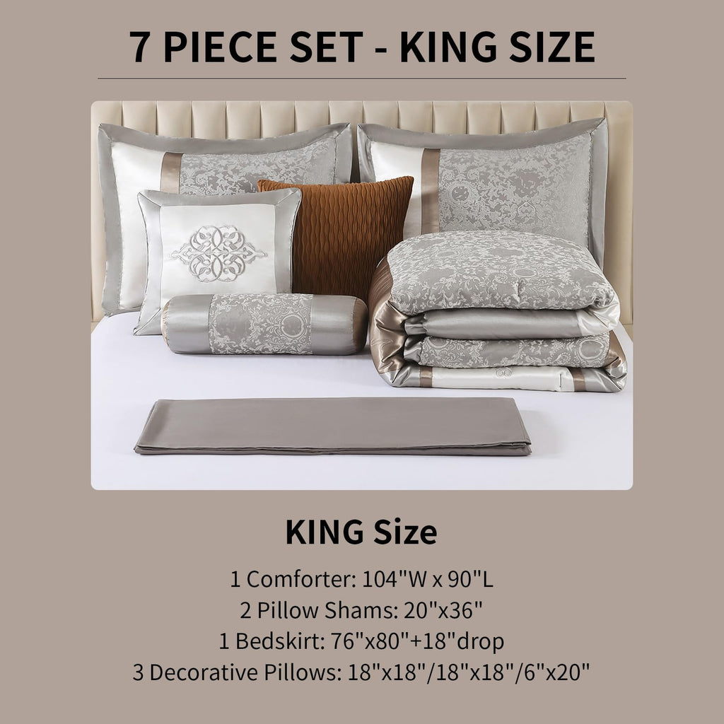 7 Piece Luxury Comforter Set - Luxurious Jacquard Striped Patchwork Design Comforter, Vintage