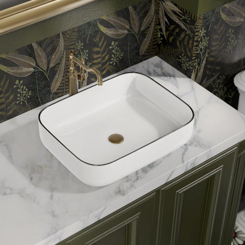 Bathroom Vessel Sink Rectangle Above Counter Porcelain Ceramic Sink Top Mount Rectanglar Countertop Sink for