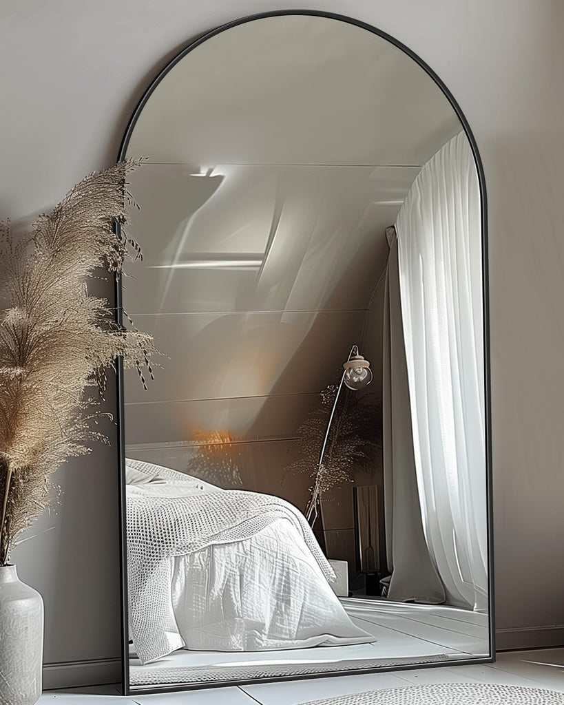 76" x44" Arched Full Length Mirror, Floor Mirror with Stand,Black