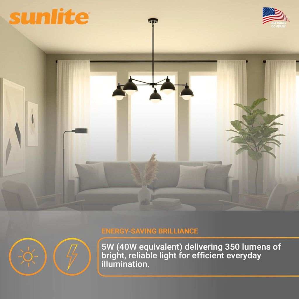 G16.5 Light Bulb LED, 5W (40W Equiv.), 350 Lumens, Dimmable, Type G Globe Shape E12 Candelabra Base, Short Bulbs
